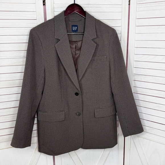 Gap Houndstooth Knit Oversized Blazer Jacket Brown Small Heritage Preppy - Picture 7 of 12